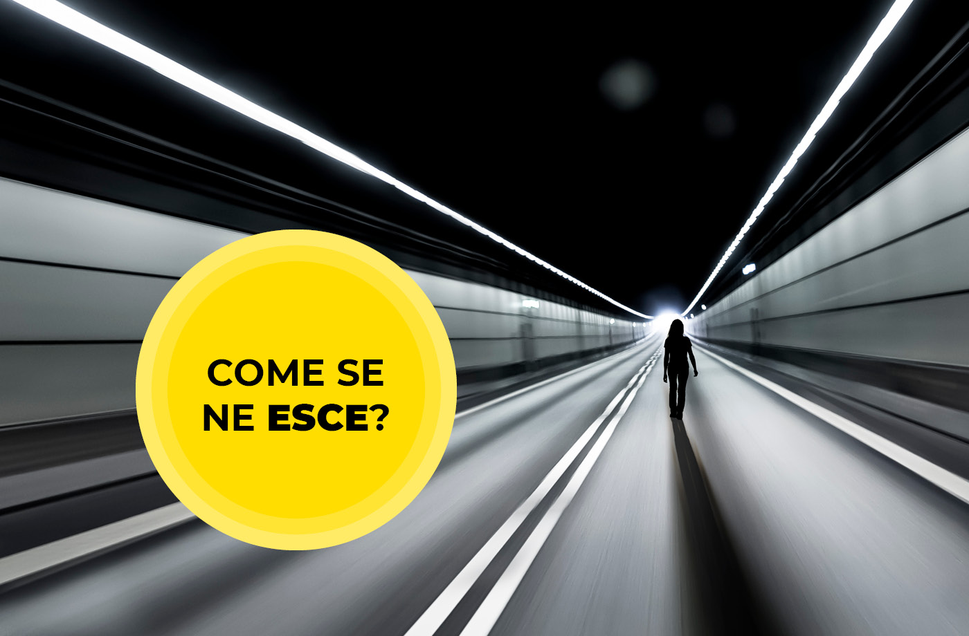 figura nera in una galleria con un testo sulla Pantofobia